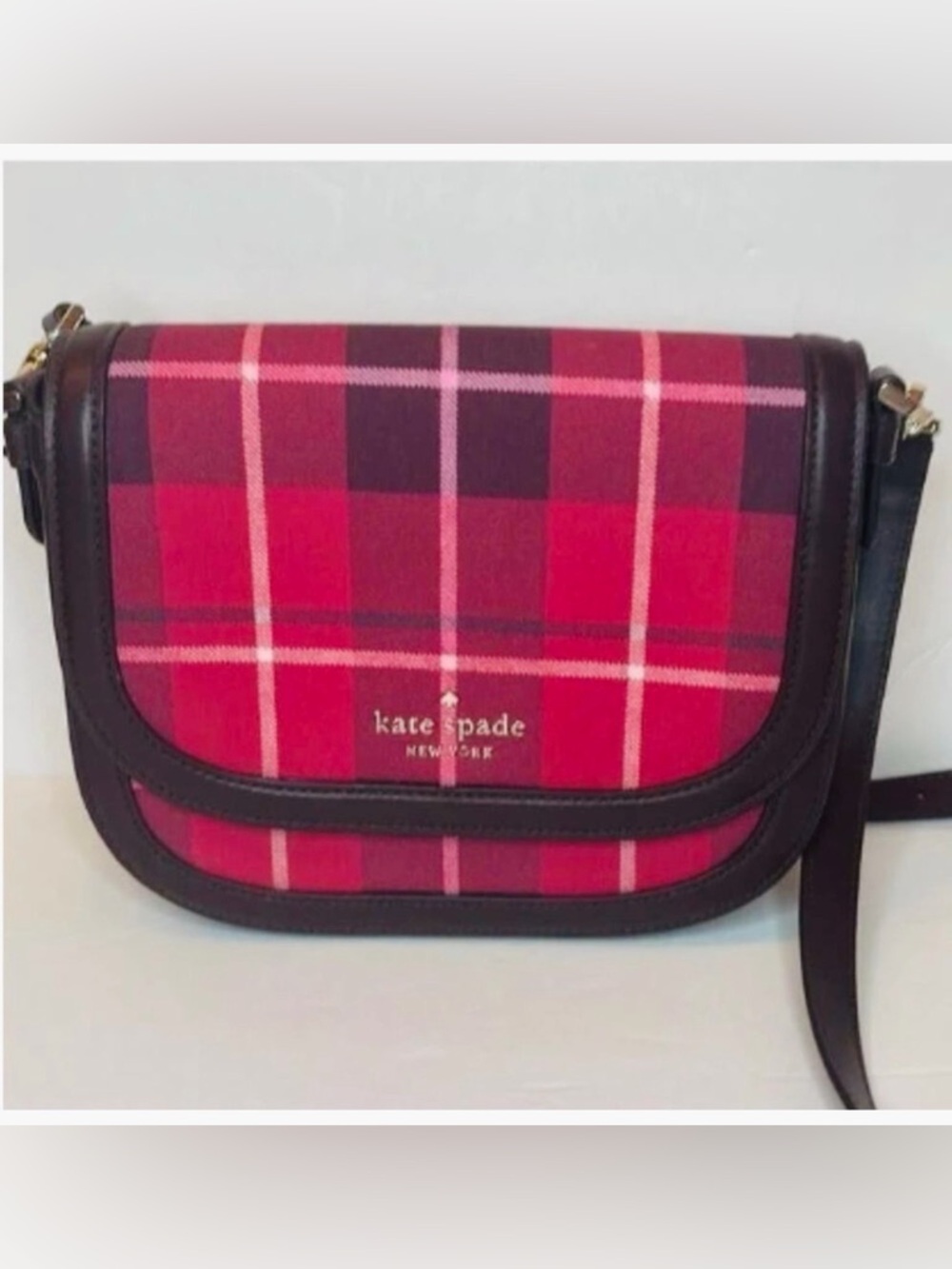 *NWT* kate spade - Blake Plaid Bright Rose Saddle/Crossbody Bag